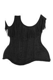 Top Drawer Steel Boned Black Suede Underwire Underbust Corset Cincher w/Fringe (size: 4X)