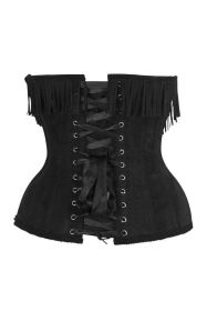 Top Drawer Steel Boned Black Suede Underwire Underbust Corset Cincher w/Fringe (size: 5X)
