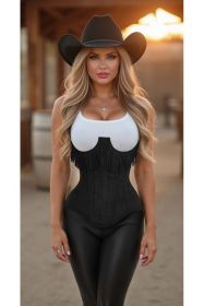 Top Drawer Steel Boned Black Suede Underwire Underbust Corset Cincher w/Fringe (size: small)