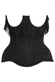 Top Drawer Steel Boned Black Suede Underwire Underbust Corset Cincher w/Fringe (size: 3X)