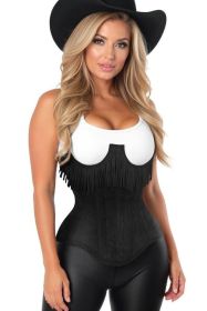 Top Drawer Steel Boned Black Suede Underwire Underbust Corset Cincher w/Fringe (size: 2X)