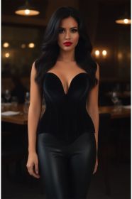 Top Drawer Steel Boned Black Velvet Plunge Neckline Overbust Corset (size: XSmall)