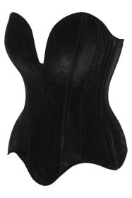 Top Drawer Steel Boned Black Velvet Plunge Neckline Overbust Corset (size: medium)