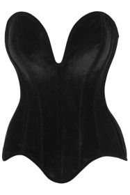 Top Drawer Steel Boned Black Velvet Plunge Neckline Overbust Corset (size: small)