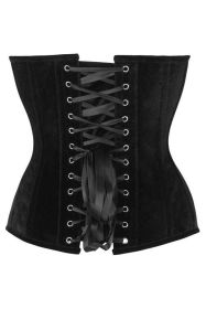 Top Drawer Steel Boned Black Velvet Plunge Neckline Overbust Corset (size: large)