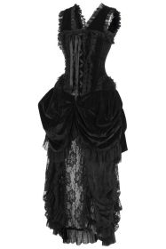 Top Drawer Steel Boned Black Velvet Victorian Bustle Corset Dress (size: small)