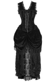 Top Drawer Steel Boned Black Velvet Victorian Bustle Corset Dress (size: XSmall)