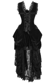 Top Drawer Steel Boned Black Velvet Victorian Bustle Corset Dress (size: medium)