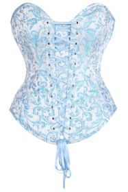 Top Drawer Steel Boned Blue Brocade Overbust Lace-Up Corset Top (size: XSmall)