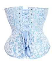 Top Drawer Steel Boned Blue Brocade Overbust Lace-Up Corset Top (size: medium)