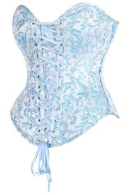 Top Drawer Steel Boned Blue Brocade Overbust Lace-Up Corset Top (size: small)