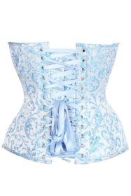 Top Drawer Steel Boned Blue Brocade Plunge Overbust Corset Top (size: medium)