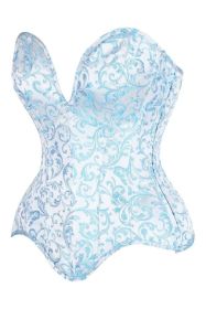 Top Drawer Steel Boned Blue Brocade Plunge Overbust Corset Top (size: small)