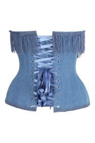Top Drawer Steel Boned Blue Denim Underwire Underbust Corset Cincher w/Fringe (size: 5X)