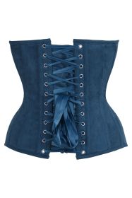 Top Drawer Steel Boned Blue Suede Deep Plunge Overbust Corset Top (size: large)