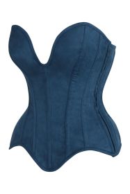 Top Drawer Steel Boned Blue Suede Deep Plunge Overbust Corset Top (size: medium)