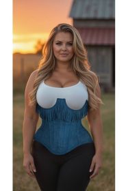 Top Drawer Steel Boned Blue Suede Underwire Underbust Corset Cincher w/Fringe (size: large)