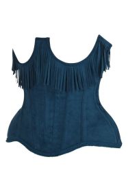 Top Drawer Steel Boned Blue Suede Underwire Underbust Corset Cincher w/Fringe (size: 4X)