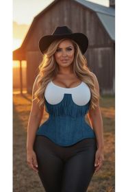 Top Drawer Steel Boned Blue Suede Underwire Underbust Corset Cincher w/Fringe (size: XLarge)