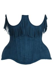 Top Drawer Steel Boned Blue Suede Underwire Underbust Corset Cincher w/Fringe (size: 3X)