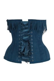 Top Drawer Steel Boned Blue Suede Underwire Underbust Corset Cincher w/Fringe (size: 5X)