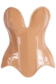 Top Drawer Steel Boned Caramel Patent Plunge Neckline Overbust Corset (size: 2X)