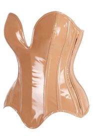 Top Drawer Steel Boned Caramel Patent Plunge Neckline Overbust Corset (size: 3X)