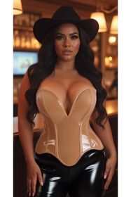 Top Drawer Steel Boned Caramel Patent Plunge Neckline Overbust Corset (size: XLarge)