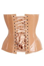 Top Drawer Steel Boned Caramel Patent Plunge Neckline Overbust Corset (size: 4X)
