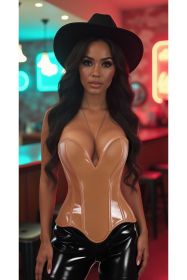 Top Drawer Steel Boned Caramel Patent Plunge Neckline Overbust Corset (size: medium)