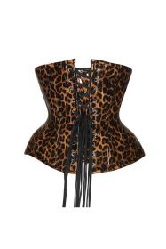 Top Drawer Steel Boned Cheetah Print PVC Curvy Cut Underbust Corset (size: large)
