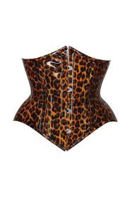 Top Drawer Steel Boned Cheetah Print PVC Curvy Cut Underbust Corset (size: medium)