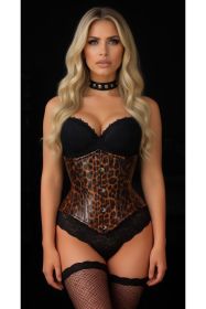 Top Drawer Steel Boned Cheetah Print PVC Curvy Cut Underbust Corset (size: small)