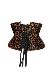 Top Drawer Steel Boned Cheetah Print PVC Mini Cincher Underbust Corset (size: large)