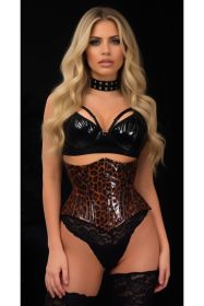 Top Drawer Steel Boned Cheetah Print PVC Mini Cincher Underbust Corset (size: small)