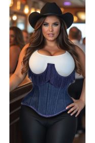 Top Drawer Steel Boned Dark Blue Denim Underwire Underbust Corset Cincher w/Fringe (size: 4X)
