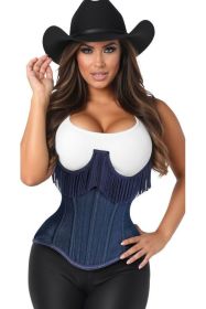 Top Drawer Steel Boned Dark Blue Denim Underwire Underbust Corset Cincher w/Fringe (size: 5X)