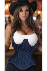 Top Drawer Steel Boned Dark Blue Denim Underwire Underbust Corset Cincher w/Fringe (size: XLarge)