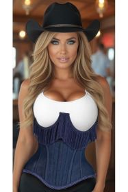 Top Drawer Steel Boned Dark Blue Denim Underwire Underbust Corset Cincher w/Fringe (size: XSmall)