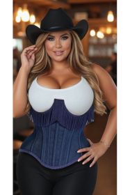 Top Drawer Steel Boned Dark Blue Denim Underwire Underbust Corset Cincher w/Fringe (size: 2X)