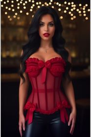 Top Drawer Steel Boned Dark Red Mesh & Velvet Underwire Bustier Corset (size: XSmall)