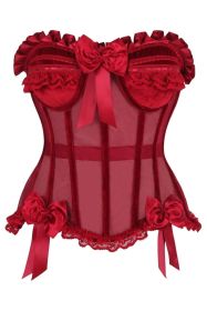 Top Drawer Steel Boned Dark Red Mesh & Velvet Underwire Bustier Corset (size: small)