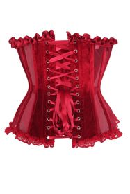 Top Drawer Steel Boned Dark Red Mesh & Velvet Underwire Bustier Corset (size: large)