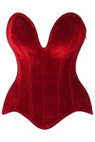 Top Drawer Steel Boned Dark Red Velvet Plunge Neckline Overbust Corset (size: small)