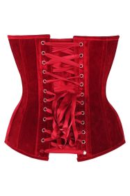 Top Drawer Steel Boned Dark Red Velvet Plunge Neckline Overbust Corset (size: large)