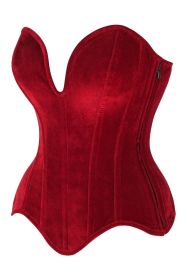 Top Drawer Steel Boned Dark Red Velvet Plunge Neckline Overbust Corset (size: medium)