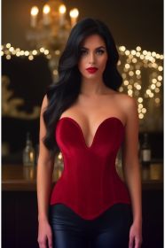 Top Drawer Steel Boned Dark Red Velvet Plunge Neckline Overbust Corset (size: XSmall)