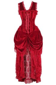 Top Drawer Steel Boned Dark Red Velvet Victorian Bustle Corset Dress (size: XSmall)