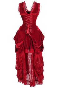Top Drawer Steel Boned Dark Red Velvet Victorian Bustle Corset Dress (size: medium)