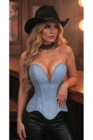 Top Drawer Steel Boned Light Blue Denim Plunge Neckline Overbust Corset (size: 4X)